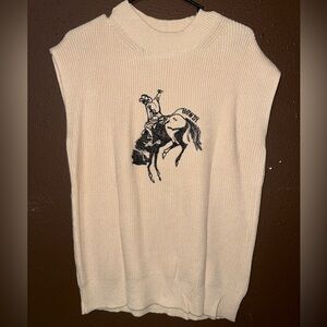 Women’s Cream Sleeveless Sweater with Cowboy Graphic